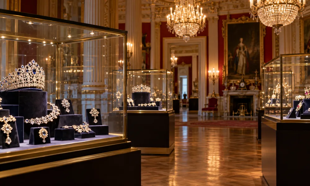 Ponad 300 królewskich klejnotów na wystawie w Pałacu Buckingham – spinki Karola I i diadem z monet i znaczków
