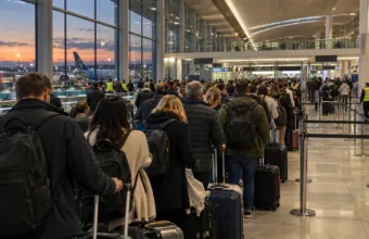 Skok napięcia sparaliżował systemy lotniska Stansted – pasażerowie ponad 90 minut w korytarzu, długie kolejki do kontroli paszportowej
